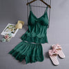 Image of Spring Sleeveless Sleepwear Set Negligee Set Sexy Satin Sleepwear Women Flower Silk Padded Lingerie Sets Female