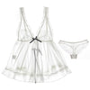 Image of Summer Deep V Backless Sexy Lingerie Temptation Transparent Silk Nightdress Sling Night Coat Ultra Short White Pajamas Babydoll