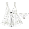 Image of Summer Deep V Backless Sexy Lingerie Temptation Transparent Silk Nightdress Sling Night Coat Ultra Short White Pajamas Babydoll
