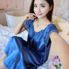 Image of Summer Sexy Satin Night Dress Women Big Size 4xl Silk Nightgown Women Lace Lingerie Nightdress Sleeveless Nightie Sleepshirts