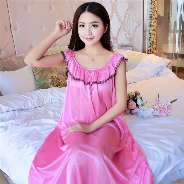 Summer Sexy Satin Night Dress Women Big Size 4xl Silk Nightgown Women Lace Lingerie Nightdress Sleeveless Nightie Sleepshirts