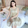 Image of Summer Sexy Satin Night Dress Women Big Size M- 4xl Silk Nightgown Women Lace Lingerie Nightdress Nightie Sleepshirts A836