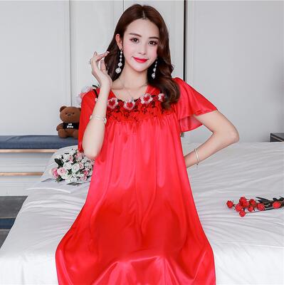 Summer Sexy Satin Night Dress Women Big Size M- 4xl Silk Nightgown Women Lace Lingerie Nightdress Nightie Sleepshirts A836