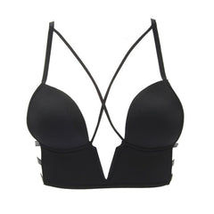 Summer Women Backless Bra Deep U Shape Push Up Bras Sexy Smooth Back Closure Bralette Wireless Cross Straps Underwear Thin Bras