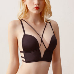 Summer Women Backless Bra Deep U Shape Push Up Bras Sexy Smooth Back Closure Bralette Wireless Cross Straps Underwear Thin Bras