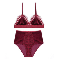 TERMEZY 2019 New Fashion Women Velvet Bra set Underwear High Waist Panties Soft Trim lingerie Set Push Up brassiere Bralette