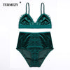Image of TERMEZY 2019 New Fashion Women Velvet Bra set Underwear High Waist Panties Soft Trim lingerie Set Push Up brassiere Bralette