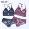 Image of TERMEZY 2019 New Fashion Women Velvet Bra set Underwear broad-brimmed lace brassiere wireless Lingerie Soft Trim bralette set