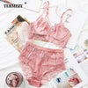 Image of TERMEZY Classic Bandage Pink Bra Set Lingerie Push Up Brassiere Lace Underwear Set Sexy High-Waist Panties For Women underwear