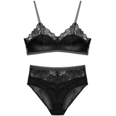 TERMEZY New Sexy Velvet Bra set Luxury Lace Trim Underwear Women Lingerie thin cotton Cup brassiere High Waist Lace Panties Set