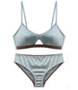 Image of TERMEZY New Women Underwear Wire Free satin bra thin 3/4 cups Bra and Panty Set Hollow Lingerie Women Brassiere Bralette