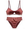 Image of TERMEZY New Women Underwear Wire Free satin bra thin 3/4 cups Bra and Panty Set Hollow Lingerie Women Brassiere Bralette