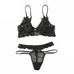 TERMEZY Sexy Bra & Brief Sets Women's Lace Flower Push Up Lingerie Ultra Thin Transparent Bralette Underwear Bra And Thong Set