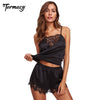 Image of TERMEZY Sexy Lingerie Sleepwear Women Satin Lace Casual Loose Sleeveless Nightgown two pieces Pajama Set Plus Size Nightwear