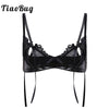 Image of TiaoBug Patent Leather Wetlook Lingerie Spaghetti Straps Transparent Mesh Open Cup Erotic Bralette Wire-free Women Sexy Bra Tops