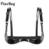 Image of TiaoBug Women Adjustable Spaghetti Straps Open Cup Bra Tops Black Faux Leather Hot Sexy Club Bralette Crop Top Erotic Lingerie