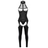 Image of TiaoBug Women Black Halter Open Cup Bra Tops Patent Leather Open Crotch Erotic Lingerie Set Porno G String Garter Sexy Costumes