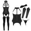 Image of TiaoBug Women Black Halter Open Cup Bra Tops Patent Leather Open Crotch Erotic Lingerie Set Porno G String Garter Sexy Costumes