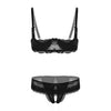 Image of TiaoBug Women Lace Lingerie Set Adjustable Straps 1/4 Cup Unlined Bra with Open Crotchless Thong Briefs Erotic Sexy Underwear