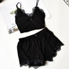 Image of Two Piece Cotton Pajama Set Sexy Lace Top And Shorts Pyjamas Spaghetti Strap Sleepwear High Elastic Pijama Nightie Home Clothes