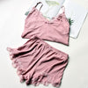 Image of Two Piece Cotton Pajama Set Sexy Lace Top And Shorts Pyjamas Spaghetti Strap Sleepwear High Elastic Pijama Nightie Home Clothes