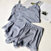 Image of Two Piece Cotton Pajama Set Sexy Lace Top And Shorts Pyjamas Spaghetti Strap Sleepwear High Elastic Pijama Nightie Home Clothes