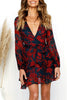 Image of Uguest Summer Women Dress 2019 Sexy Deep V Neck Floral Printed Mini Party Dress Lady Beach Dresses Causal Long Sleeve