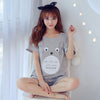 Image of WAVMIT 2019 Summer Women Comfortable Cute Pajama Set Girl Print Pyjama Set Short Sleeve Sleepwear Suit Women Nightshirt Sets