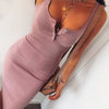 Image of WannaThis Knee-Length Dress Knitted Elastic Sleeveless Bodycon elegant Women 2019 Summer Sexy V-Neck Button Party Slim Dresses