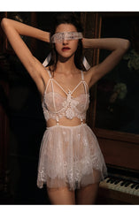 White Black Red Hot Fetish Sexy Lingerie Shelf Open Cup Bra Sexy Set Lenceria Lace Sleep Wear Sexy Nightwear Japanese Baby Doll