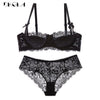 Image of White Sexy Bra Panties Sets Plus Size 38 40 42 Thin Cotton Underwear Set Women Bras Lace Black Brassiere Embroidery Lingerie Set