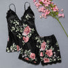 Image of Winter Underwear Women Silk Satin Sleepwear Sexy Flower Lace Lingerie Set V-neck Temptation Underwear NightWear Pijama Mujer *X