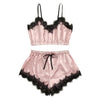 Image of Women Bow Sleepwear Sleeveless Strap Nightwear Lace Trim Satin Cami Top Pajama Sets femme sexy lingerie pyjamas women