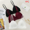 Image of Women Bralette French Style Lace Bra Girls Triangle Cup Lingerie Deep V Wireless Underwear Soft Thin Seamless Bra