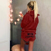 Image of Women Coral Velvet Pajamas Set Autumn Winter Warm Pajamas Two Piece Set Sleepwear Cute Cat Meow Pattern Hoodies Shorts Set 5XL