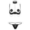 Image of Women Erotic Lingerie Halter Neck Open Cups Bare Exposed Breasts Nipples Underwire Shelf Bra with G-string Briefs Nipple Covers