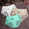 Image of Women Ice Silk Panties Seamless Briefs Set Sexy Lace Underwear Low Waist Patchwork Lingerie Underpants 3pcs/lot #F
