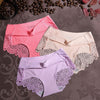 Image of Women Ice Silk Panties Seamless Briefs Set Sexy Lace Underwear Low Waist Patchwork Lingerie Underpants 3pcs/lot #F