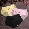 Image of Women Ice Silk Panties Seamless Briefs Set Sexy Lace Underwear Low Waist Patchwork Lingerie Underpants 3pcs/lot #F