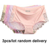 Image of Women Ice Silk Panties Seamless Briefs Set Sexy Lace Underwear Low Waist Patchwork Lingerie Underpants 3pcs/lot #F