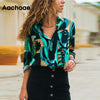 Image of Women Leisure Blouses Long Sleeve Turn Down Collar Office Shirt Geometric Print Blouse Loose Casual Tops Plus Size Chemise Femme