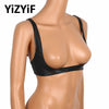 Image of Women Lingerie bra top bikini 2019 Faux Leather Adjustable Wire-free Open Cup Shelf Bra Exposed Breasts Nipples sexy bra tops