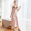 Image of Women Long Sexy Nightwear Silk Satin Sleepwear Lace Sleeveless Sleepshirts Nightdress Summer Lingerie Night Wear Pink Dress Gown
