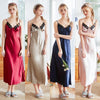 Image of Women Long Sexy Nightwear Silk Satin Sleepwear Lace Sleeveless Sleepshirts Nightdress Summer Lingerie Night Wear Pink Dress Gown