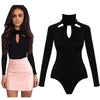 Image of Women Long Sleeve Bodysuit Fashion Stretch Women's Bodysuit With Button Solid Slim Casual Ladies Rompers Autumn Clothing