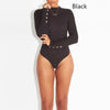 Image of Women Long Sleeve Bodysuit Fashion Stretch Women's Bodysuit With Button Solid Slim Casual Ladies Rompers Autumn Clothing