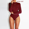 Image of Women Long Sleeve Bodysuit Fashion Stretch Women's Bodysuit With Button Solid Slim Casual Ladies Rompers Autumn Clothing