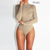 Image of Women Long Sleeve Bodysuit Fashion Stretch Women's Bodysuit With Button Solid Slim Casual Ladies Rompers Autumn Clothing