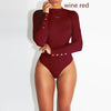 Image of Women Long Sleeve Bodysuit Fashion Stretch Women's Bodysuit With Button Solid Slim Casual Ladies Rompers Autumn Clothing