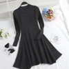 Image of Women Long Sleeve Sweater Dress Women's Irregular Hem Casual Autumn Winter Dress Women O-neck A Line Short Mini Knitted Dresses